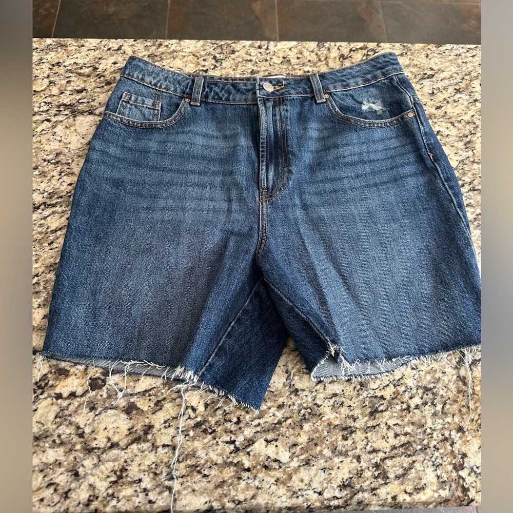Primark Dark Blue Denim Jean Shorts with Frayed Hem